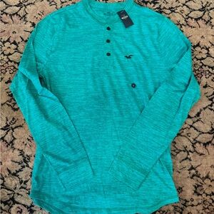 NWT Hollister Men's Aqua Long Sleeve Henley